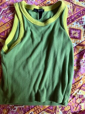 Forever 21 Green Ribbed Crop Tank with Yellow Trim